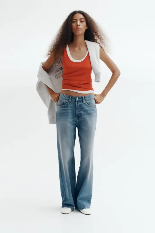 Wide High Waist Jeans - Kot mavisi - 2