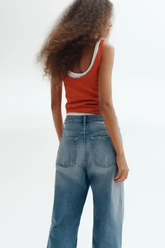 Wide High Waist Jeans - Kot mavisi - 4