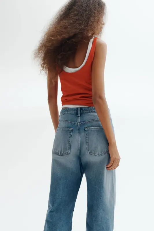 Wide High Waist Jeans - Kot mavisi - 4