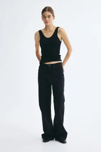 Wide High Waist Jeans - Kot siyahı - 1