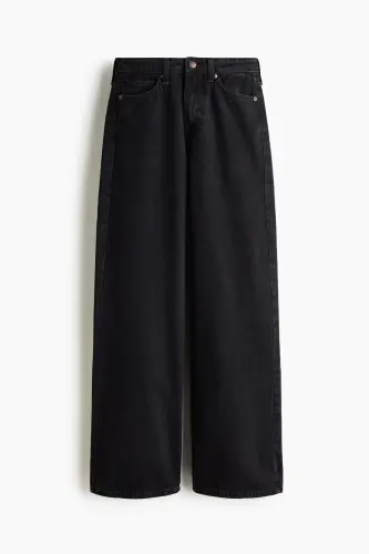 Wide High Waist Jeans - Kot siyahı - 3