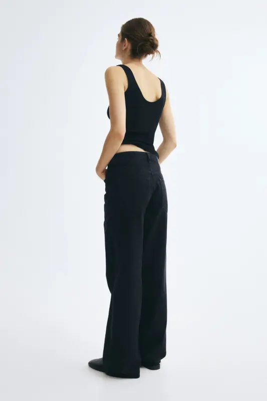 Wide High Waist Jeans - Kot siyahı - 4