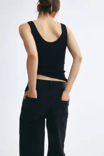Wide High Waist Jeans - Kot siyahı - 5
