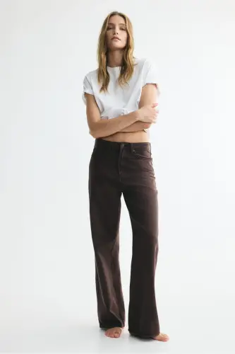Wide High Waist Jeans - Koyu kahverengi - 1