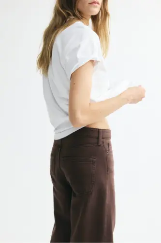 Wide High Waist Jeans - Koyu kahverengi - 4