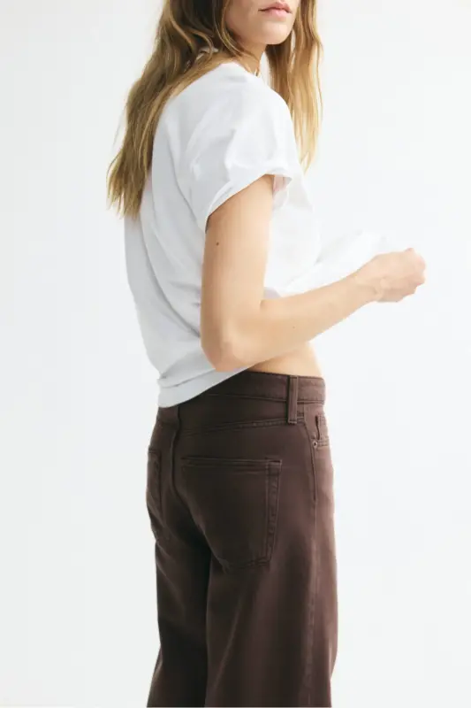 Wide High Waist Jeans - Koyu kahverengi - 4