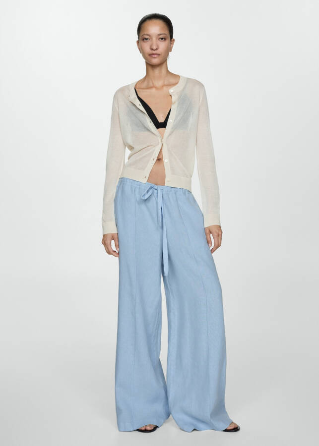 Wide leg, 100% linen pants - Sky Blue - 3