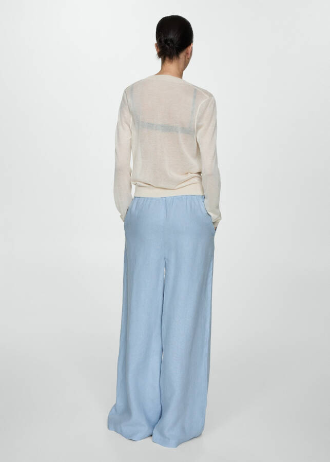 Wide leg, 100% linen pants - Sky Blue - 4