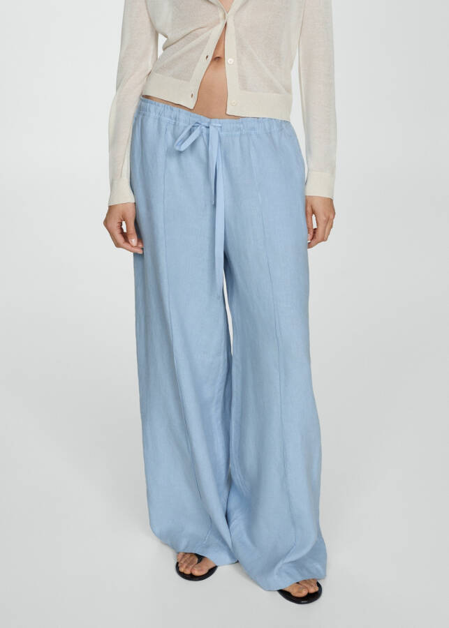 Wide leg, 100% linen pants - Sky Blue - 6