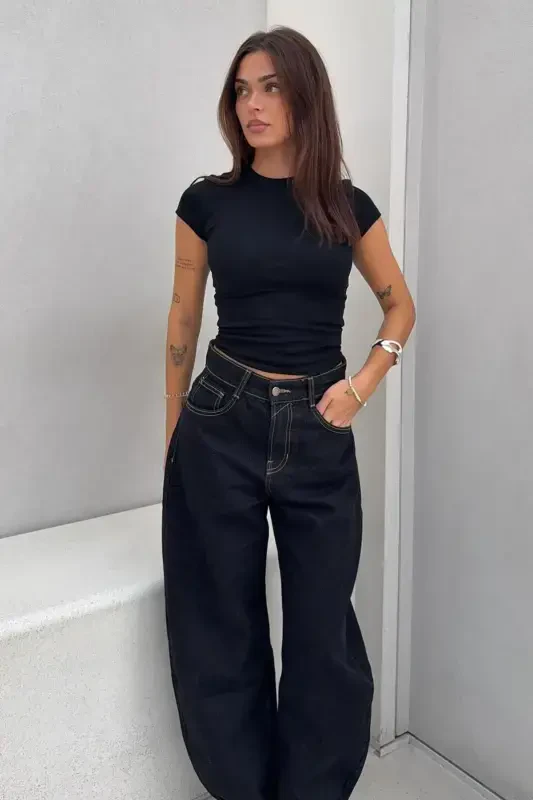 Wide leg barrel jean - Black - 2