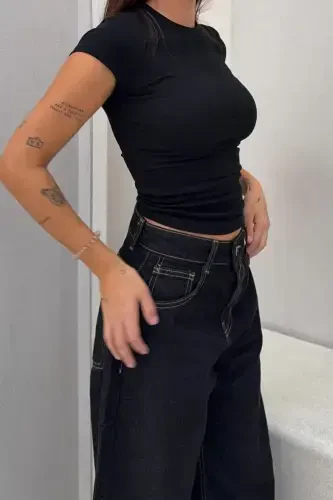 Wide leg barrel jean - Black - 3