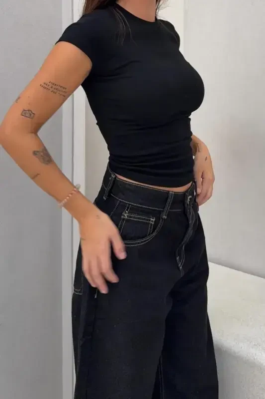 Wide leg barrel jean - Black - 3