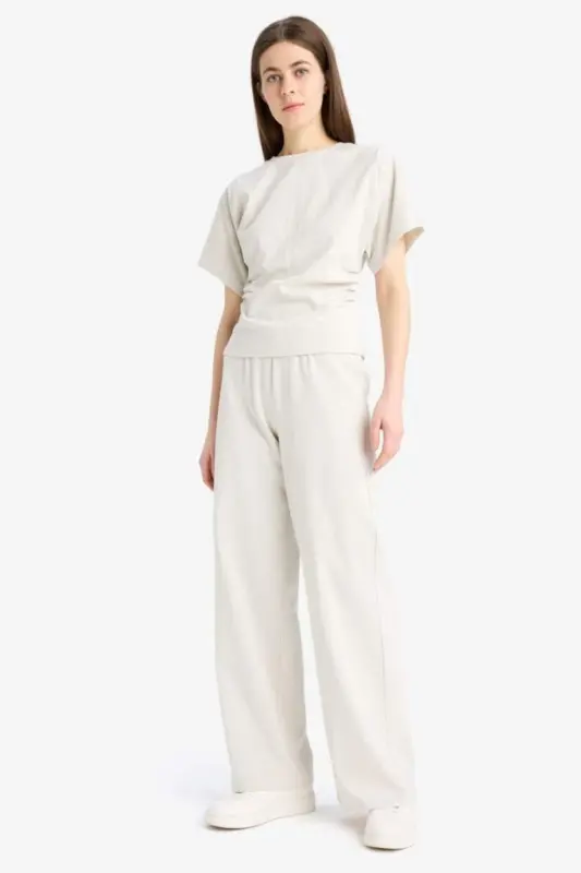 Wide Leg Basic Прямые Широкие Брюки Premium - Камень - 1