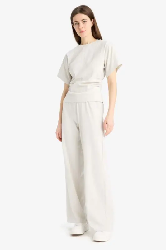 Wide Leg Basic Прямые Широкие Брюки Premium - Камень - 3
