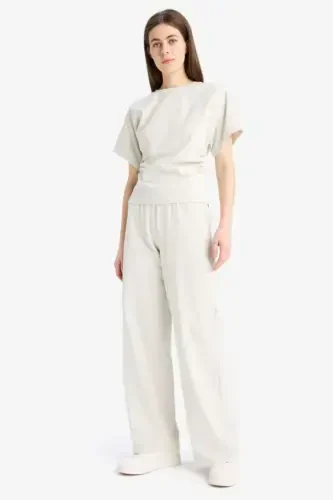 Wide Leg Basic Straight Wide Leg Premium Pants-Stone - 1