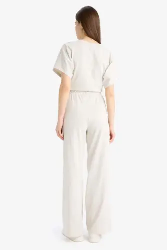 Wide Leg Basic Straight Wide Leg Premium Pants-Stone - 6