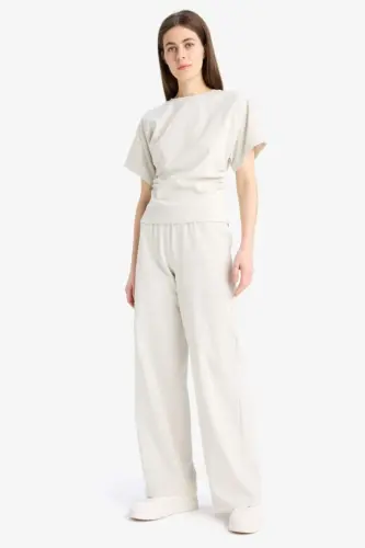 Wide Leg Basic Toʻgʻri Keng Oyoqli Premium Shim-Tosh - 1