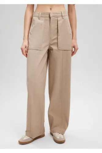 Wide Leg Beige Pants 1010638-86596 - 4