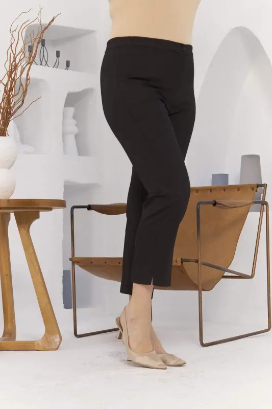 Wide Leg Coffee Fabric Plus Size Trousers with Slit Detail on the Wrist - 6