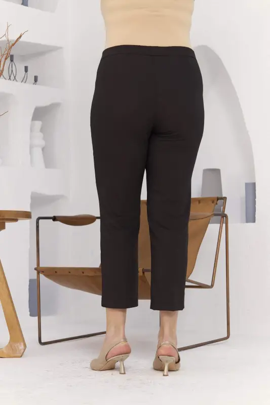 Wide Leg Coffee Fabric Plus Size Trousers with Slit Detail on the Wrist - 8