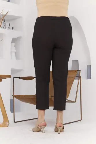 Wide Leg Coffee Fabric Plus Size Trousers with Slit Detail on the Wrist - 4