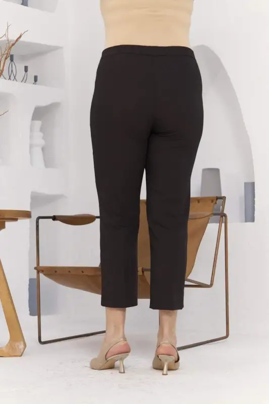 Wide Leg Coffee Fabric Plus Size Trousers with Slit Detail on the Wrist - 4