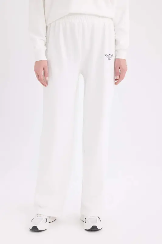 Wide Leg Eşofman Altı Baskılı Beli Lastikli Geniş Bol Paça-Ekru - 4