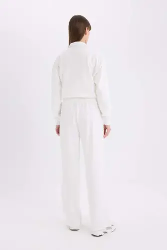 Wide Leg Eşofman Altı Baskılı Beli Lastikli Geniş Bol Paça-Ekru - 6