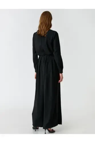 Wide Leg Evening Jumpsuit Stone Detailed Collar - 4