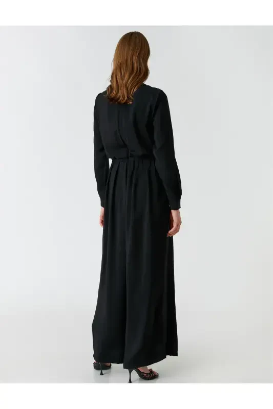 Wide Leg Evening Jumpsuit Stone Detailed Collar - 4