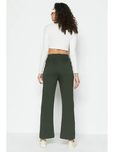 Wide Leg Flared Sweatpants 736 Khaki-Khaki - 4