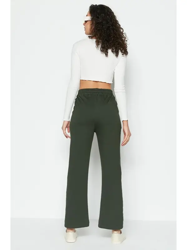Wide Leg Flared Sweatpants 736 Khaki-Khaki - 4