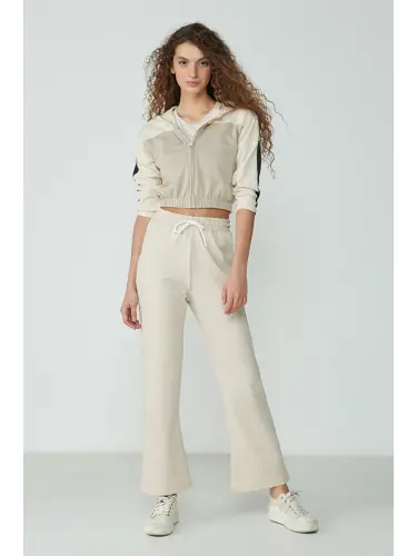 Wide Leg Flared Sweatpants 736 Stone-Beige - 1