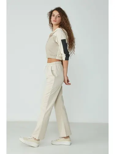 Wide Leg Flared Sweatpants 736 Stone-Beige - 3