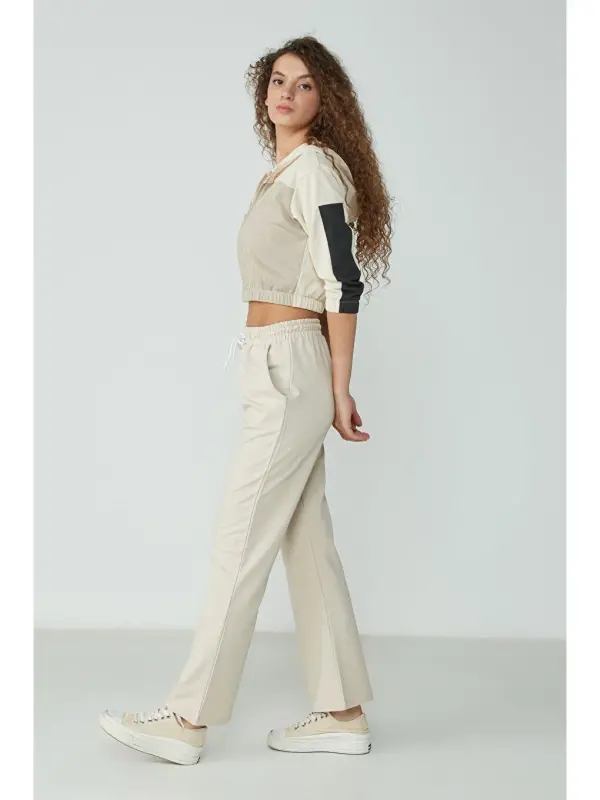 Wide Leg Flared Sweatpants 736 Stone-Beige - 3