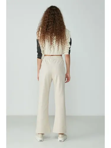 Wide Leg Flared Sweatpants 736 Stone-Beige - 4