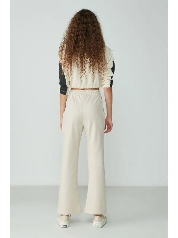 Wide Leg Flared Sweatpants 736 Stone-Beige - 4