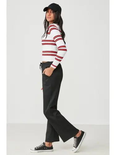 Wide Leg Flared Sweatpants 804 Black-Black - 3