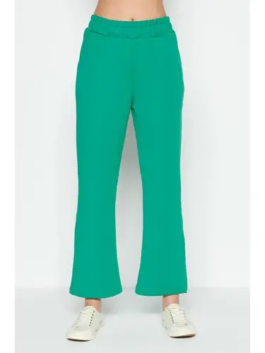 Wide Leg Flared Sweatpants 804 Green-Green - 3