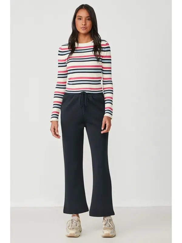 Wide Leg Flared Sweatpants 804 Navy-Navy - 3