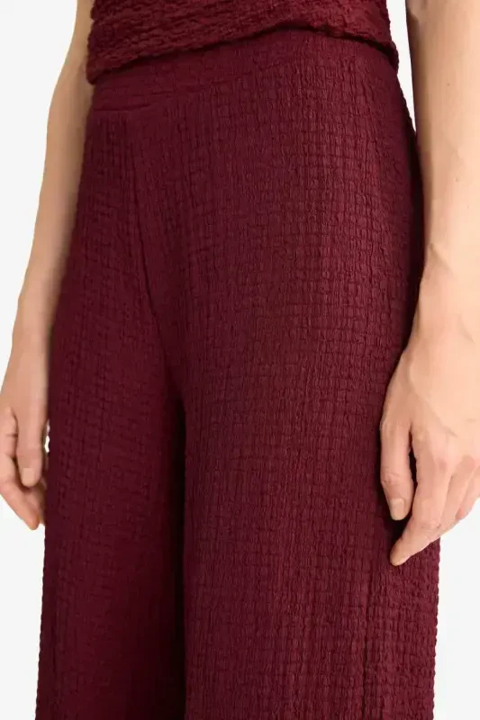 Wide Leg Geniş Bol Paça Bürümcük Pantolon-Bordo - 6