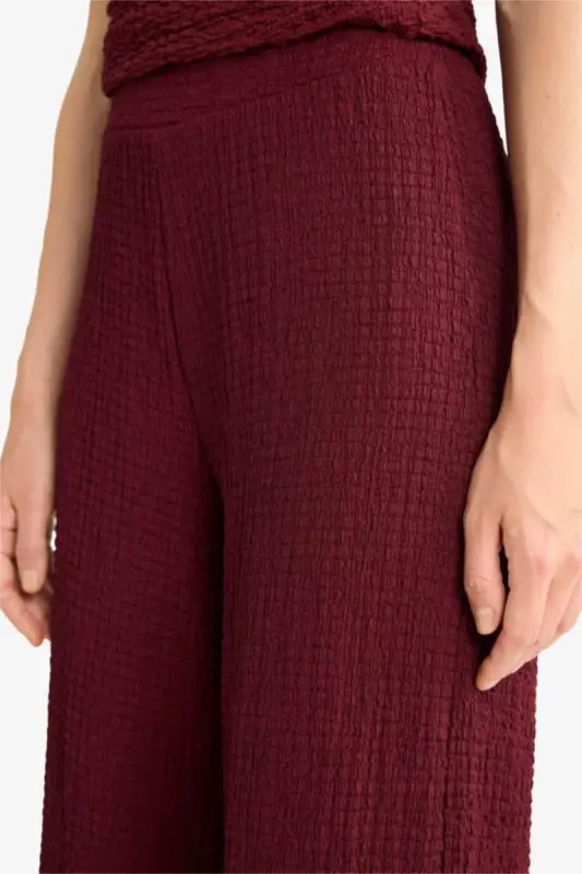 Wide Leg Geniş Bol Paça Bürümcük Pantolon-Bordo - 6