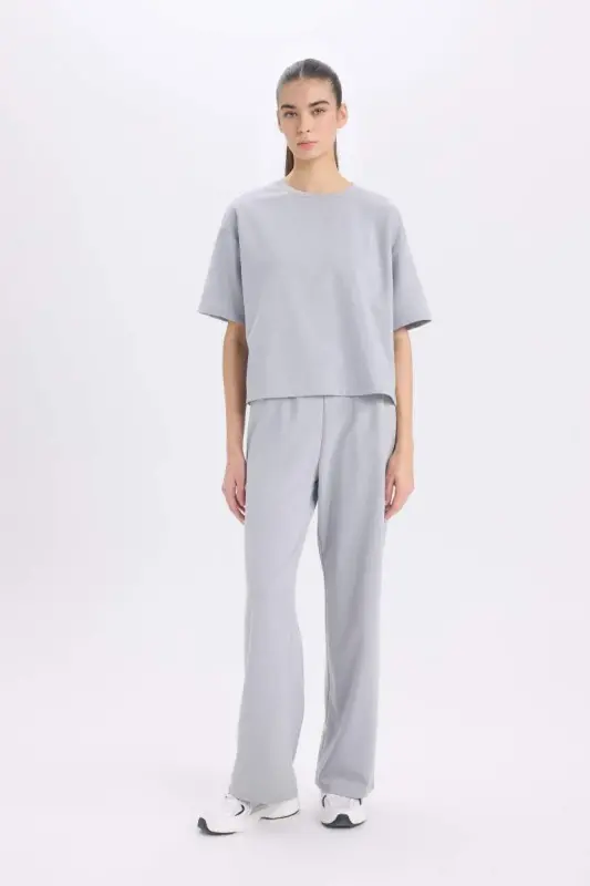 Wide Leg Eşofman Altı Beli Lastikli Cepli Basıc-Açık Gri - 2
