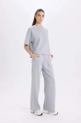 Wide Leg Eşofman Altı Beli Lastikli Cepli Basıc-Açık Gri - 3