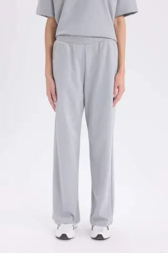 Wide Leg Eşofman Altı Beli Lastikli Cepli Basıc-Açık Gri - 4