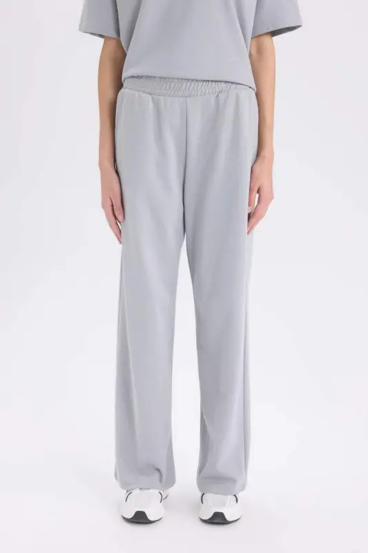 Wide Leg Eşofman Altı Beli Lastikli Cepli Basıc-Açık Gri - 4