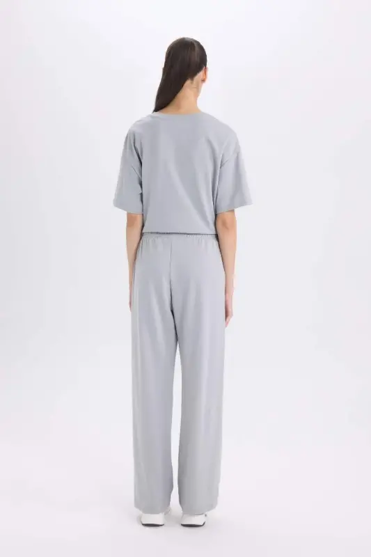 Wide Leg Eşofman Altı Beli Lastikli Cepli Basıc-Açık Gri - 6