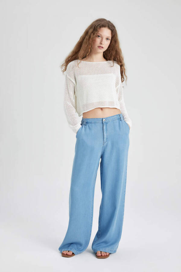 Wide Leg High Waisted Relaxed Fit Long Jean Pants Mint Blue - 4