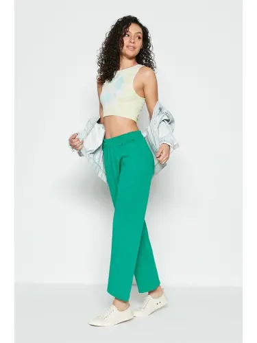 Wide Leg İspancha Paça Eshofman Olti 804 Yashil-Yashil - 5