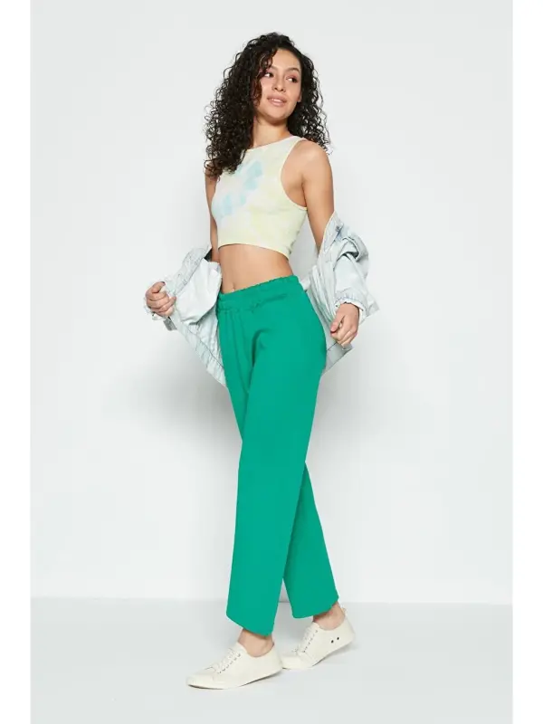 Wide Leg İspancha Paça Eshofman Olti 804 Yashil-Yashil - 5